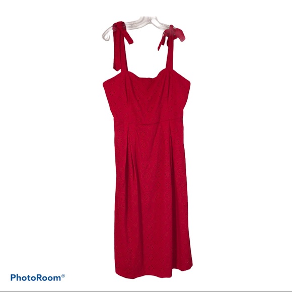 Anthropologie Red Sz 14 Kari Eyelet Midi Dress NWT - Picture 3 of 10